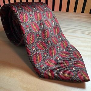 Lanvin Mens Tie Dark Red 100% Silk Golf Club‎ Geometric Sports Paris Pure Silk